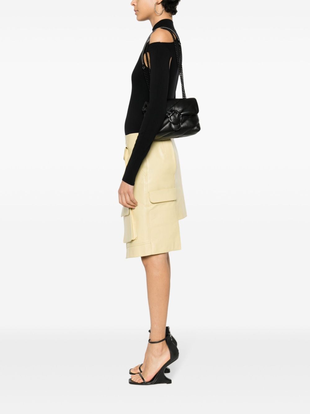 Shop Pinko Small Love Puff Leather Bag In Black