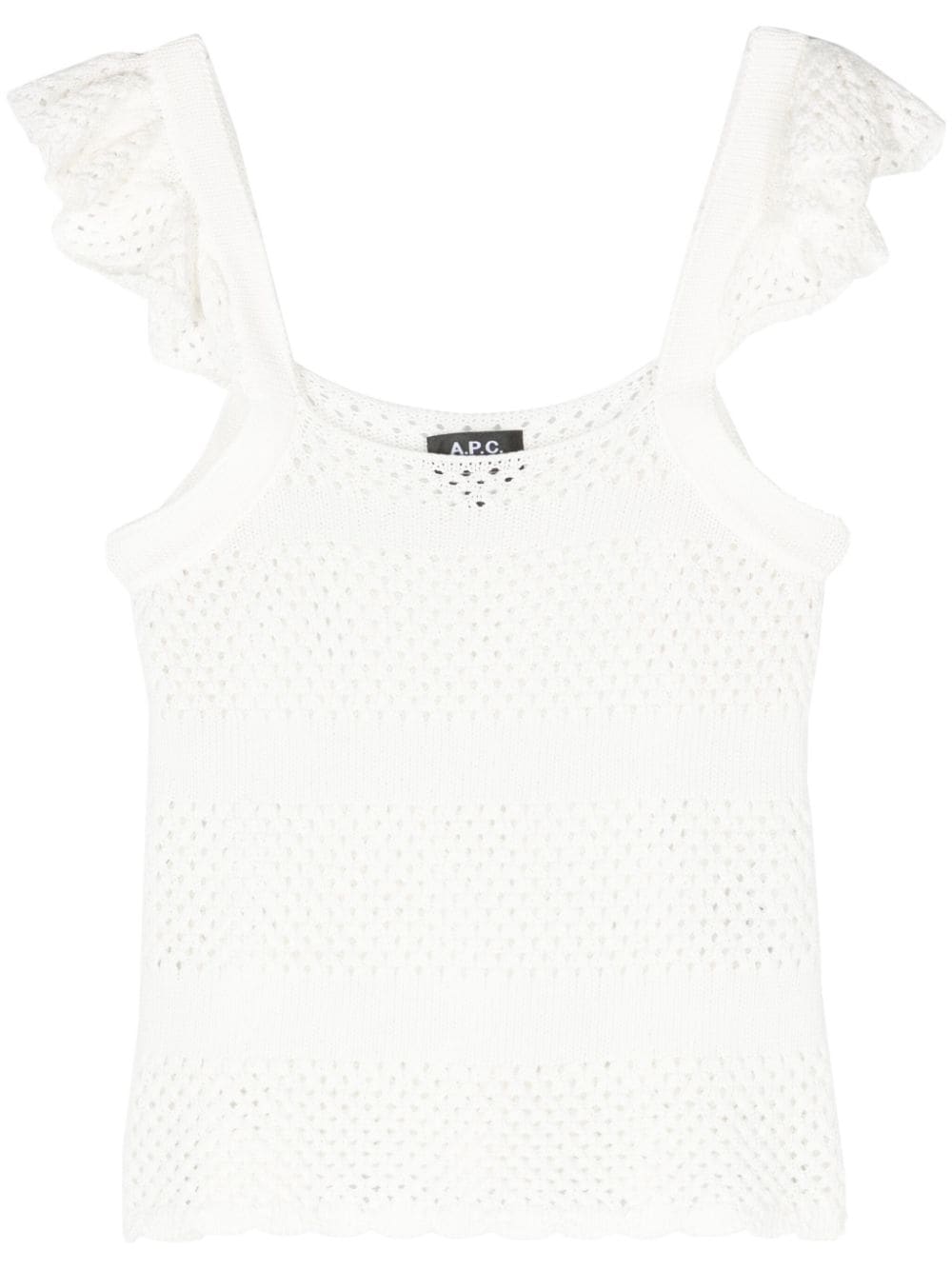 a.p.c. ruffle-detailed open-knit top - blanc