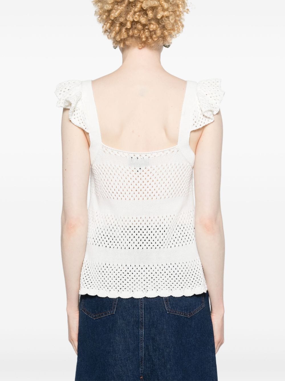 Shop Apc Ruffle-detailed Open-knit Top In White