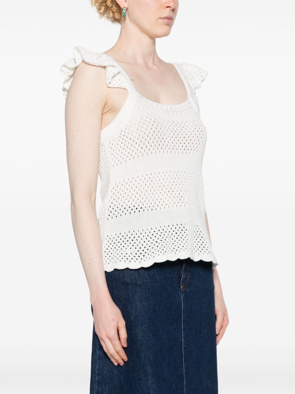 Shop Apc Ruffle-detailed Open-knit Top In White