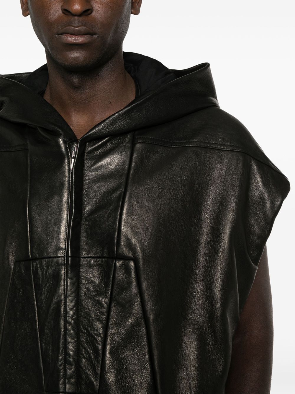 Shop Rick Owens Leather Zipped Gilet In Black