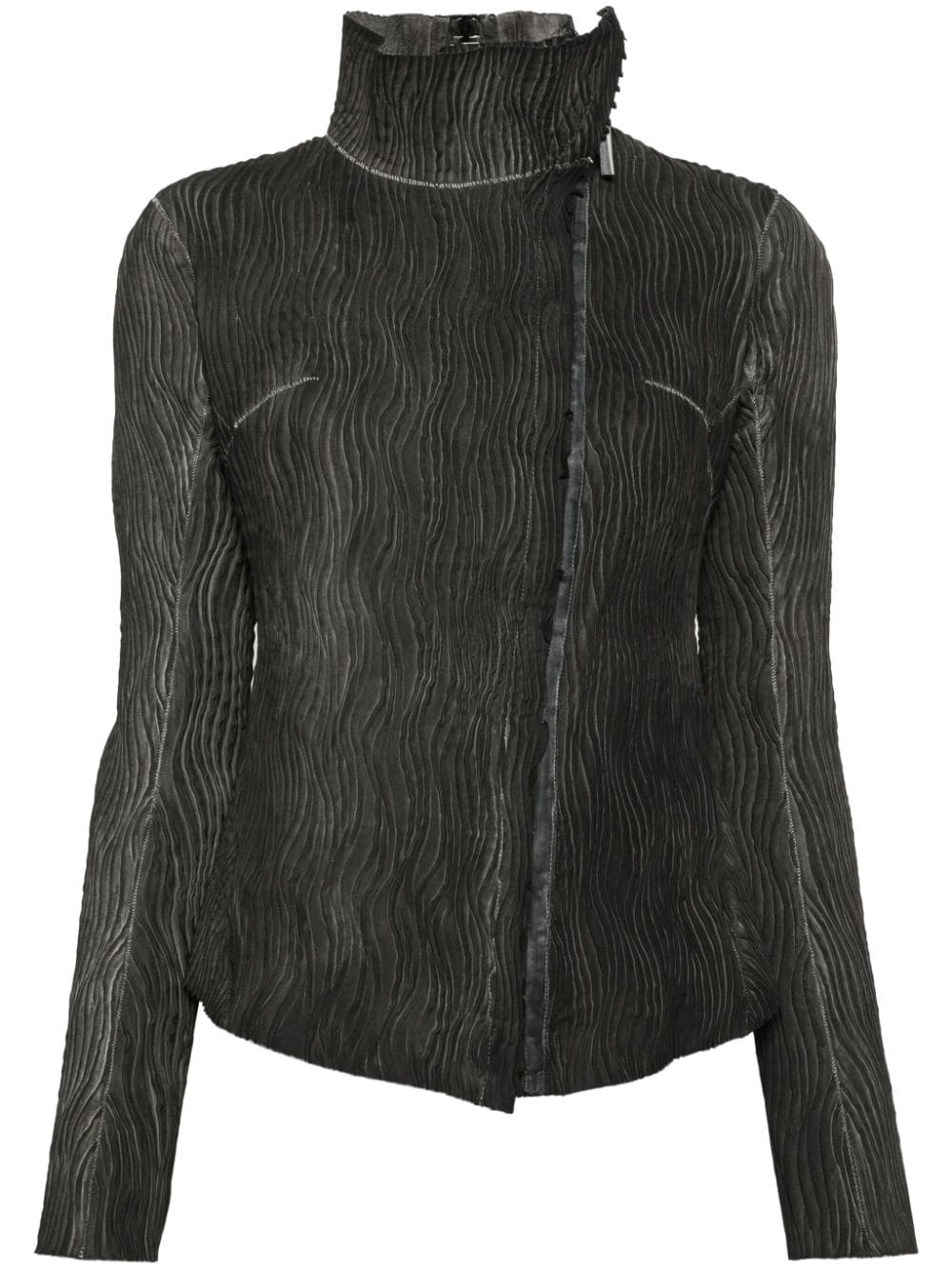 plissé-effect leather jacket
