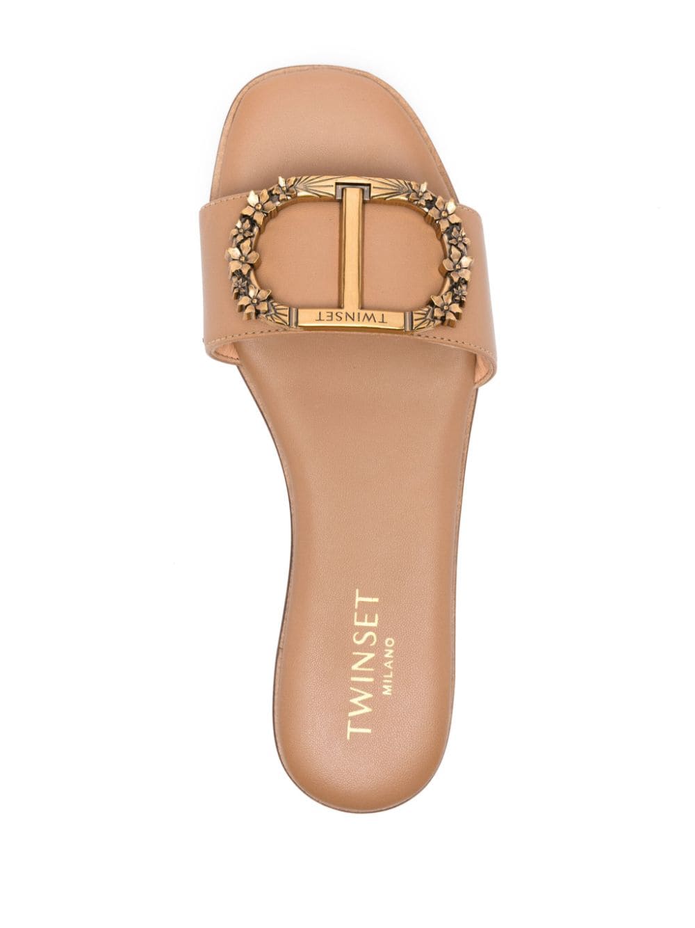 TWINSET Oval T-embellished slides Brown