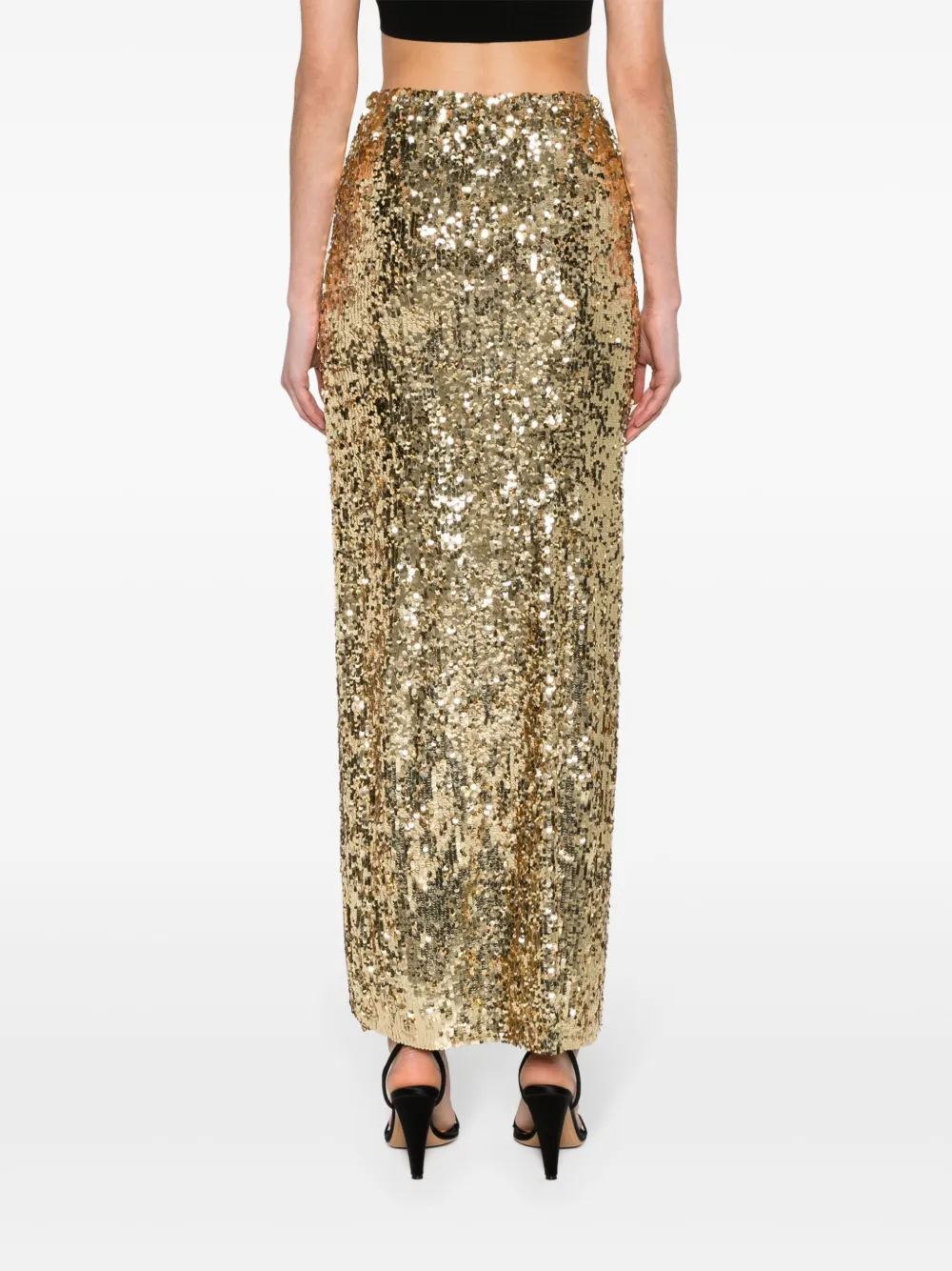 Shop Atu Body Couture Sequin-embellished Maxi Skirt In Gold