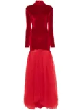 Atu Body Couture tulle-detail velvet gown - Red