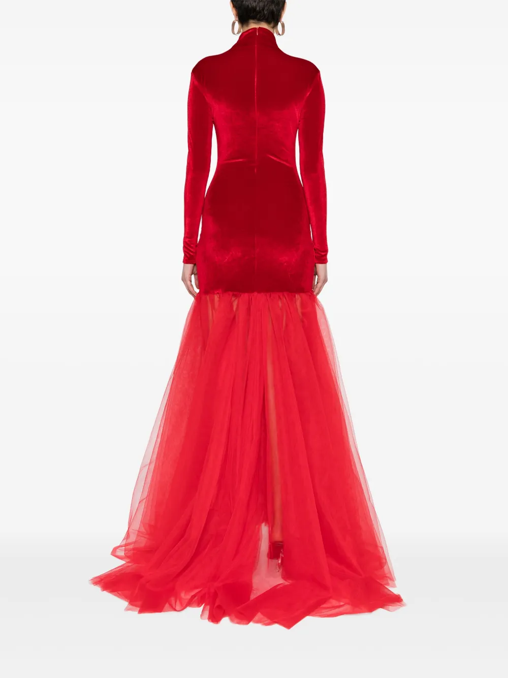 Shop Atu Body Couture Tulle-detail Velvet Gown In Rot