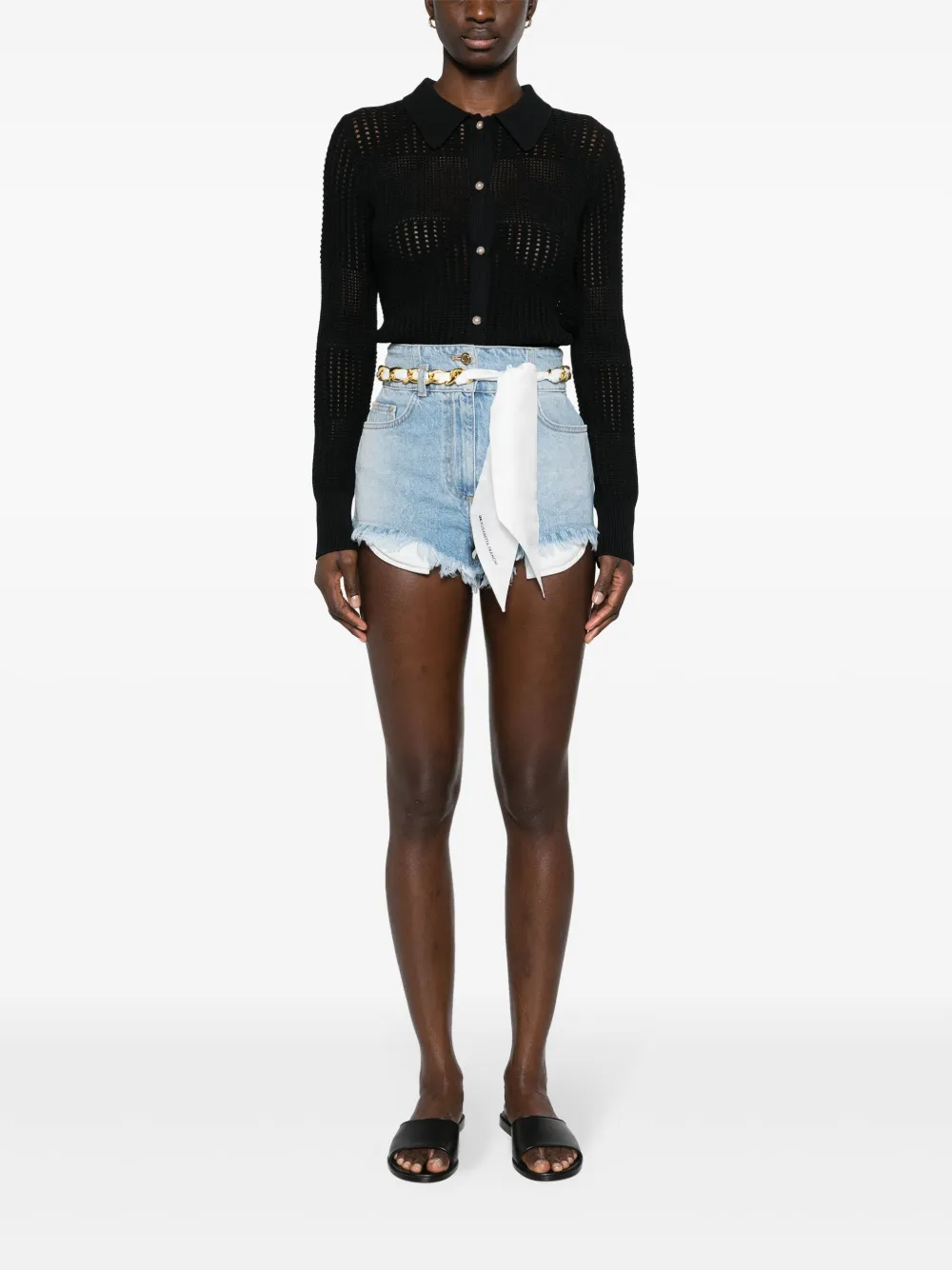 Shop Elisabetta Franchi Scarf-belt Denim Shorts In 蓝色