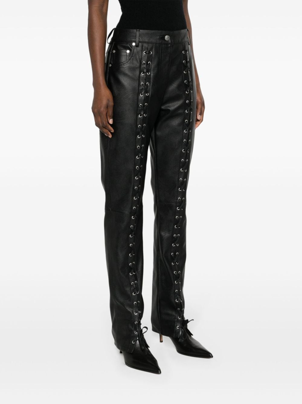 Shop Stella Mccartney Lace-up Slim-fit Trousers In Black