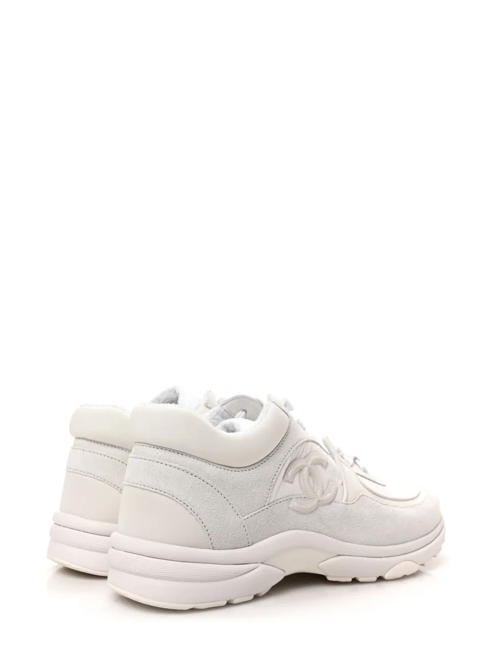 Pre-owned Chanel Cc Suede Panelled Sneakers In White