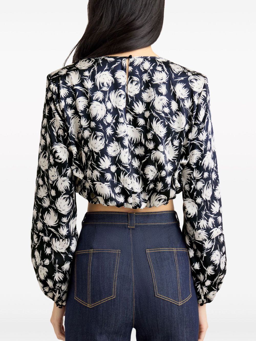 Shop Cinq À Sept Kamala Graphic-print Crop Blouse In Blue