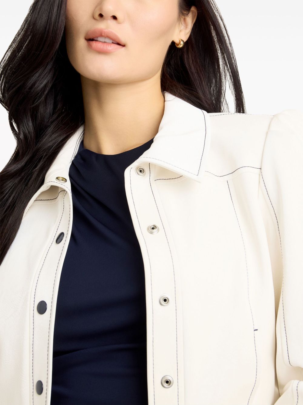 Shop Cinq À Sept Ciara Faux-leather Contrast-stitch Jacket In White