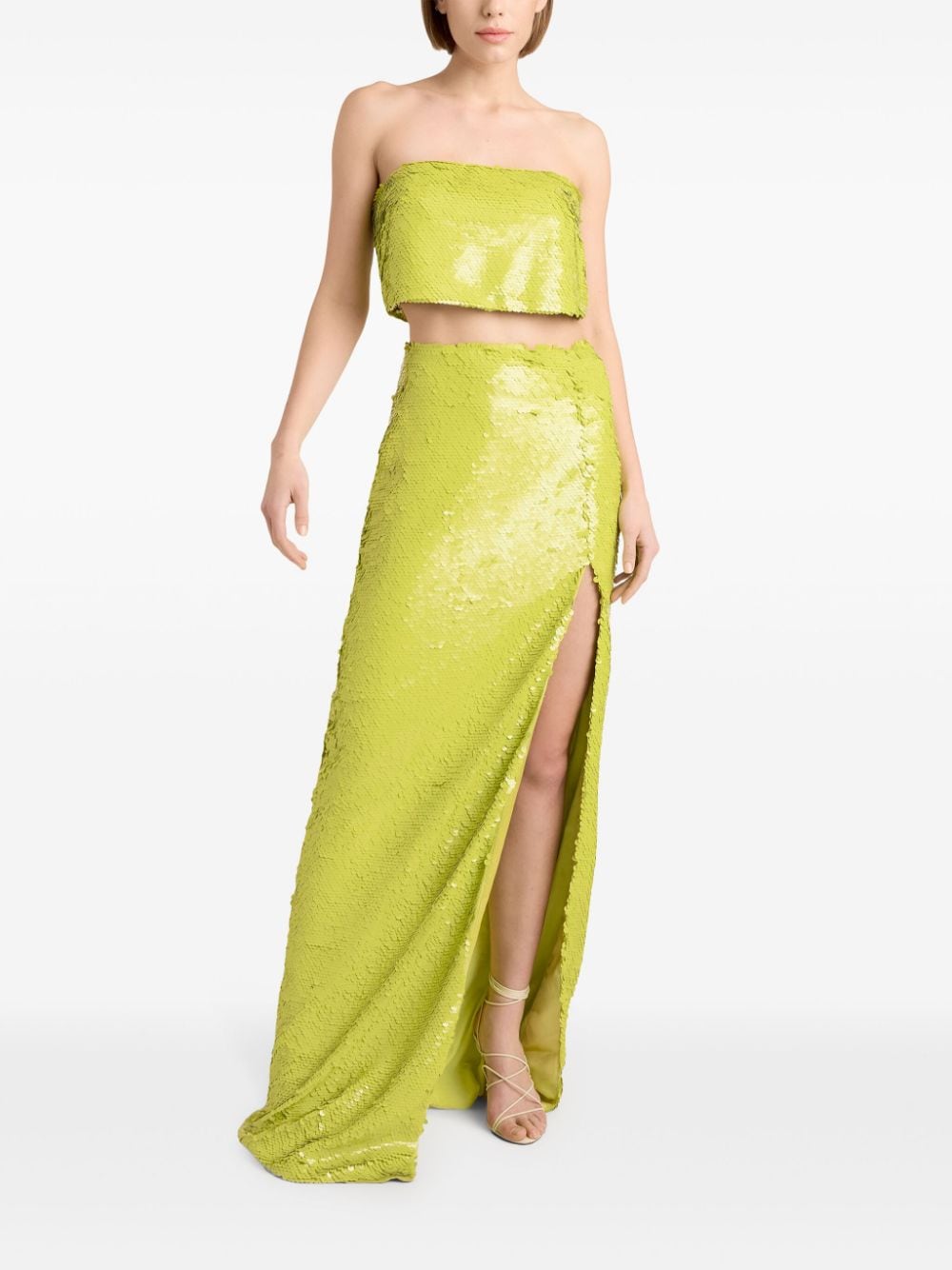 Shop Cinq À Sept Jupiter Sequinned Column Skirt In Green