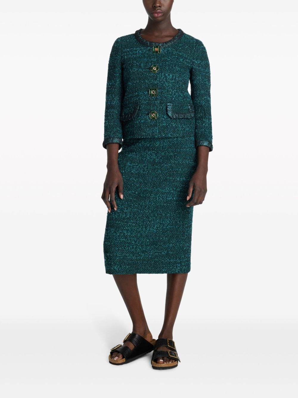 St. John jewel-buttons tweed jacket - Groen