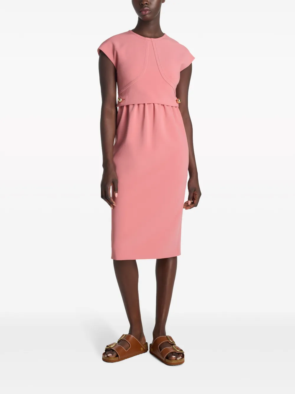 Shop St John Gathered Stretch-cady Midi Dress In Rosa