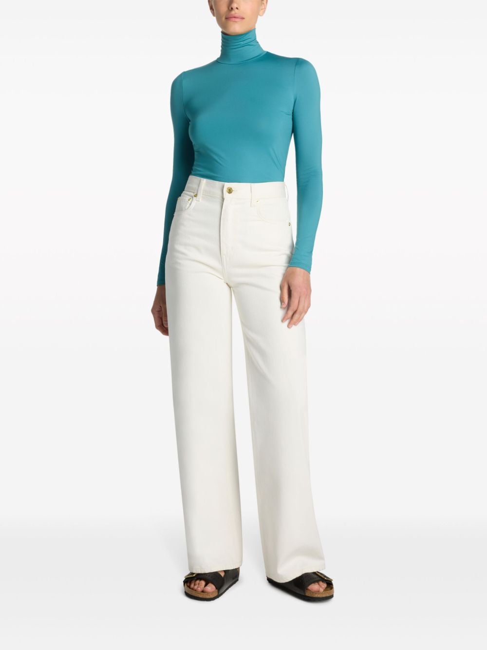 Shop St John Nuda High-neck Jersey Top In Blue