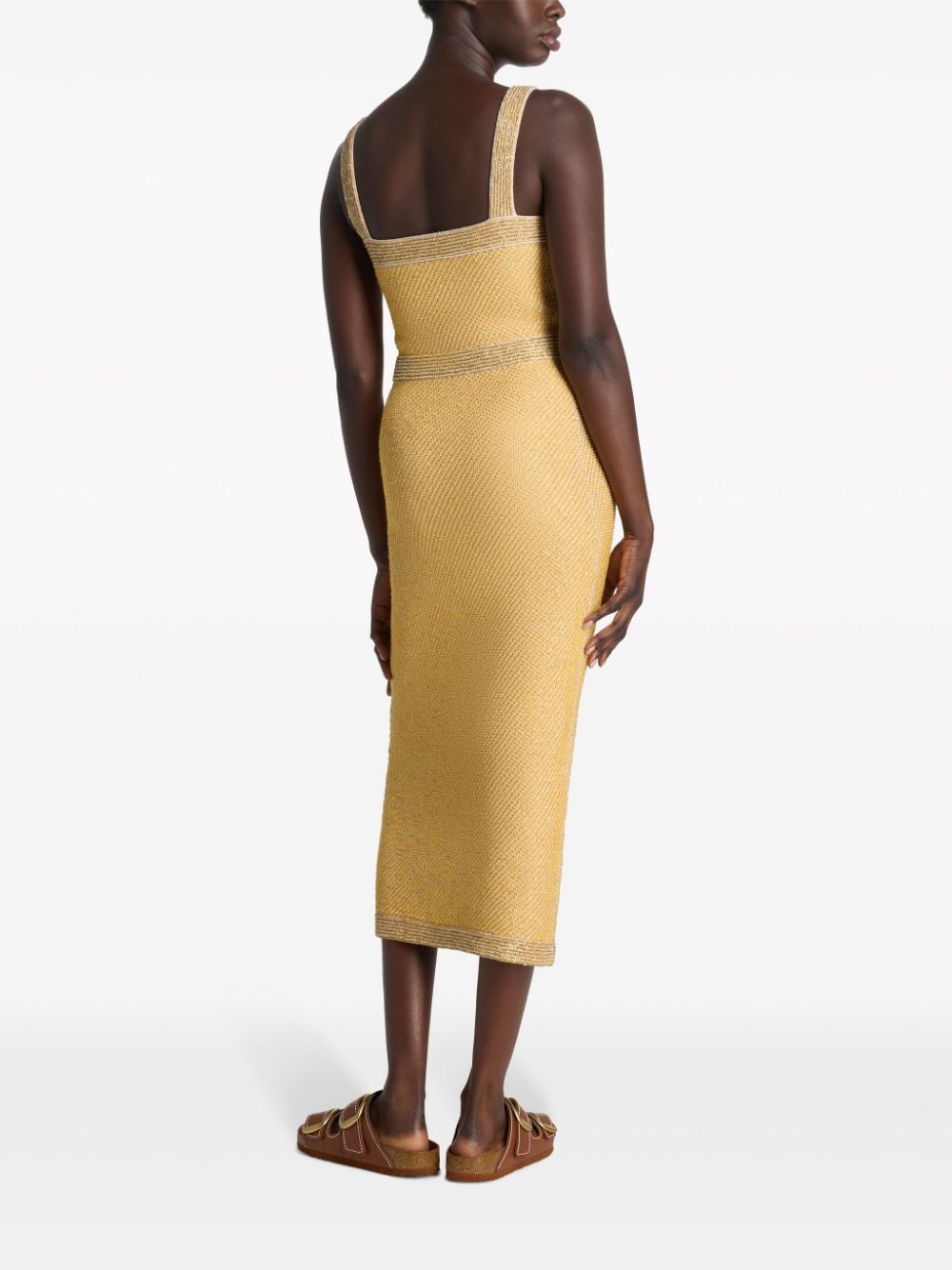 Shop St John Sequin-embellished Knitted Dress In Yellow
