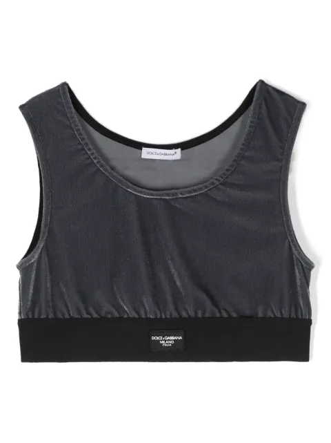 Dolce & Gabbana Kids logo-patch velvet top