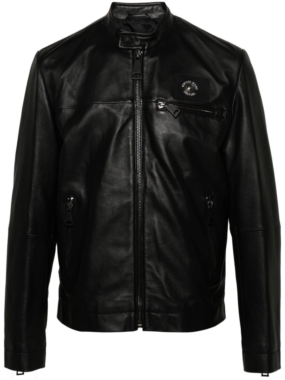 Versace Jeans Couture logo-patch leather jacket - Nero