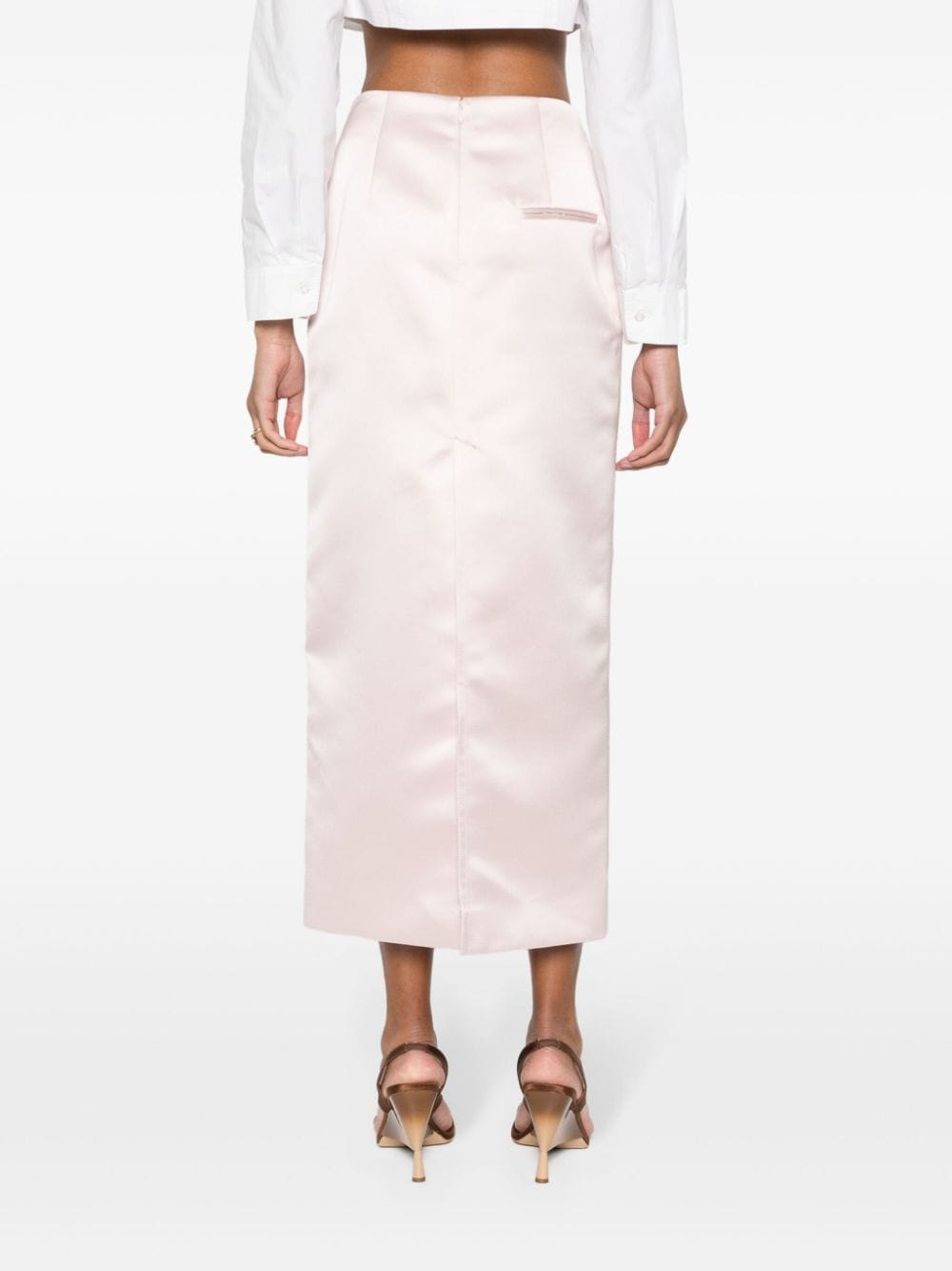 Shop Philosophy Di Lorenzo Serafini Duchess-satin Midi Skirt In Rosa