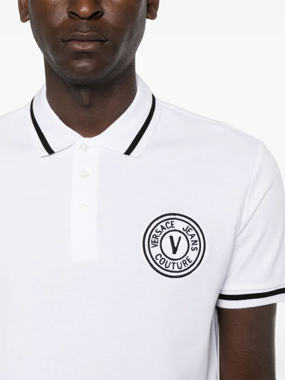 Shop Versace Jeans Couture V-emblem Piqué Polo Shirt In White