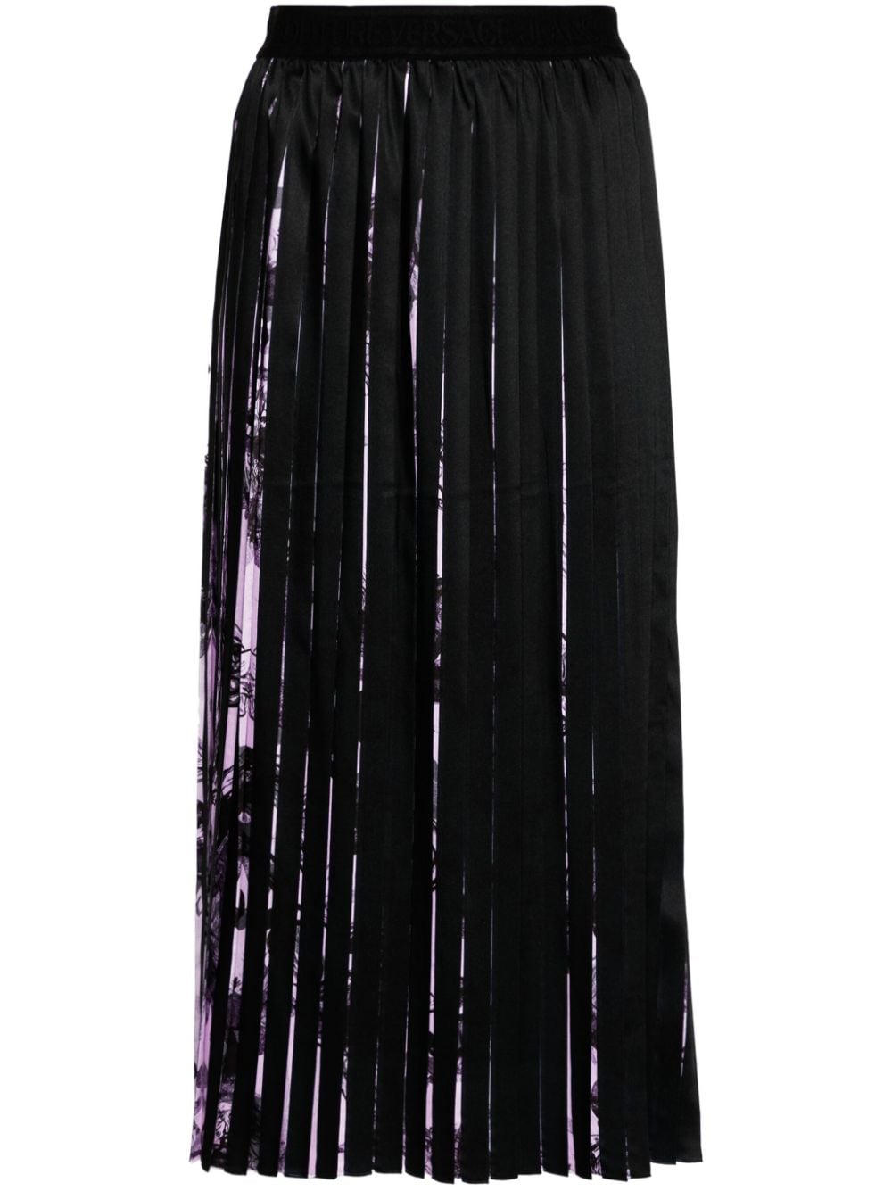 Shop Versace Jeans Couture Watercolour Couture Midi Skirt In Black