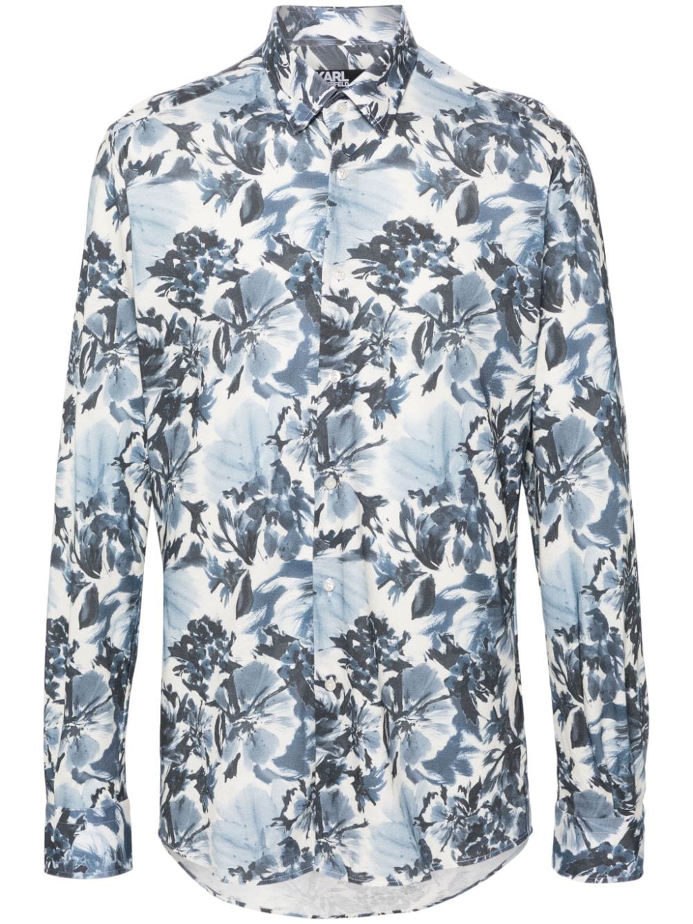 Karl Lagerfeld Abstract Floral-print Cotton Shirt In Blue