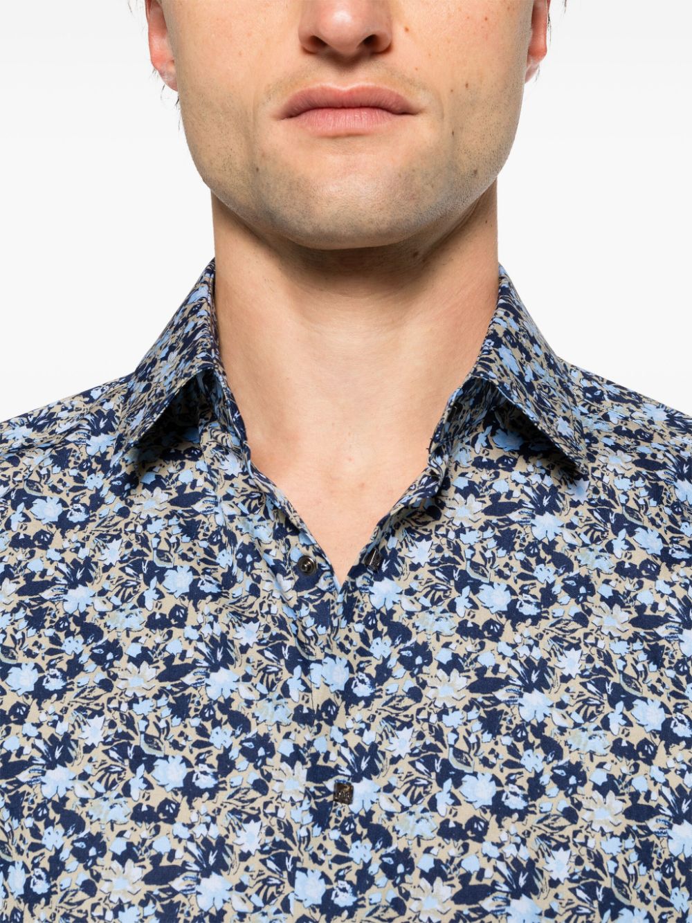 Shop Karl Lagerfeld Floral-print Cotton Shirt In Blue