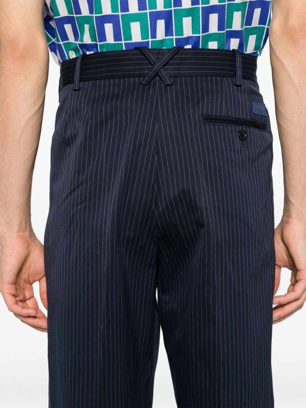 Shop Kenzo Pinstriped Tapered Trousers In Blue