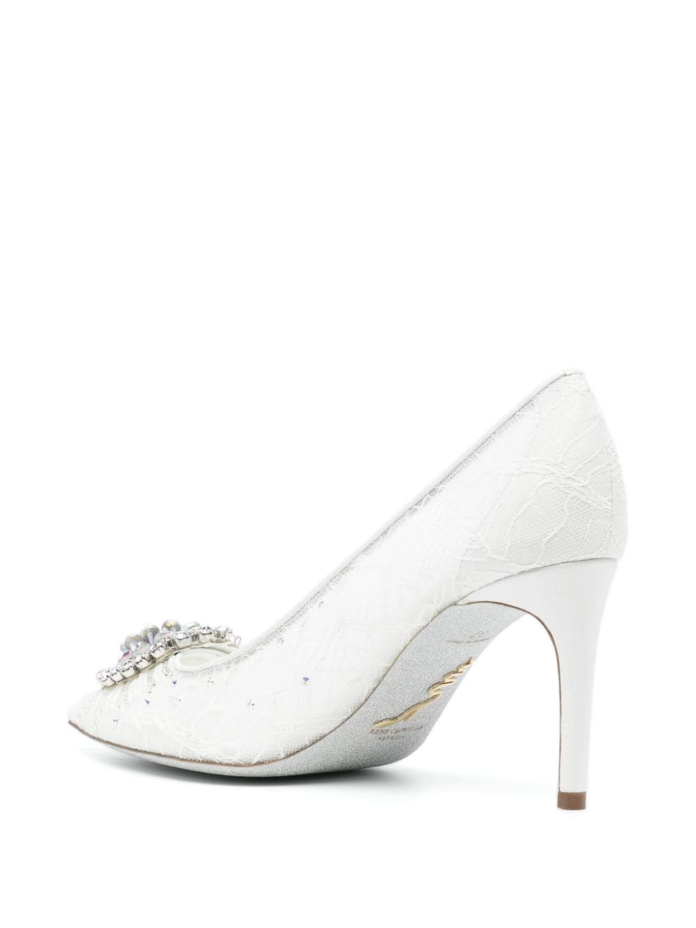 Shop René Caovilla Cinderella 65mm Lace Pumps In White