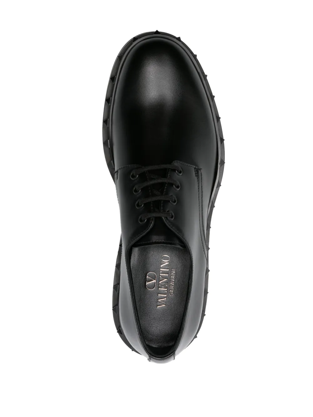 Shop Valentino M-way Rockstud Leather Derby Shoes In Black