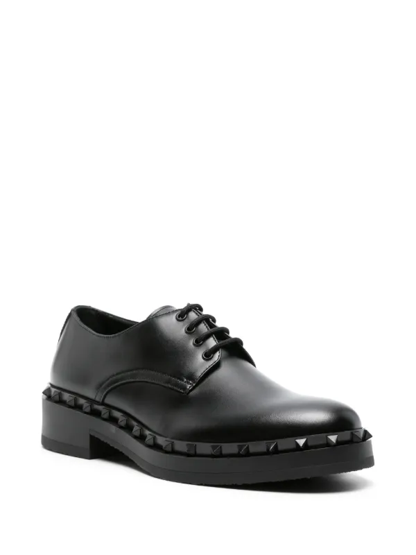 Valentino Garavani M Way Rockstud Leather Derby Shoes Black FARFETCH UK