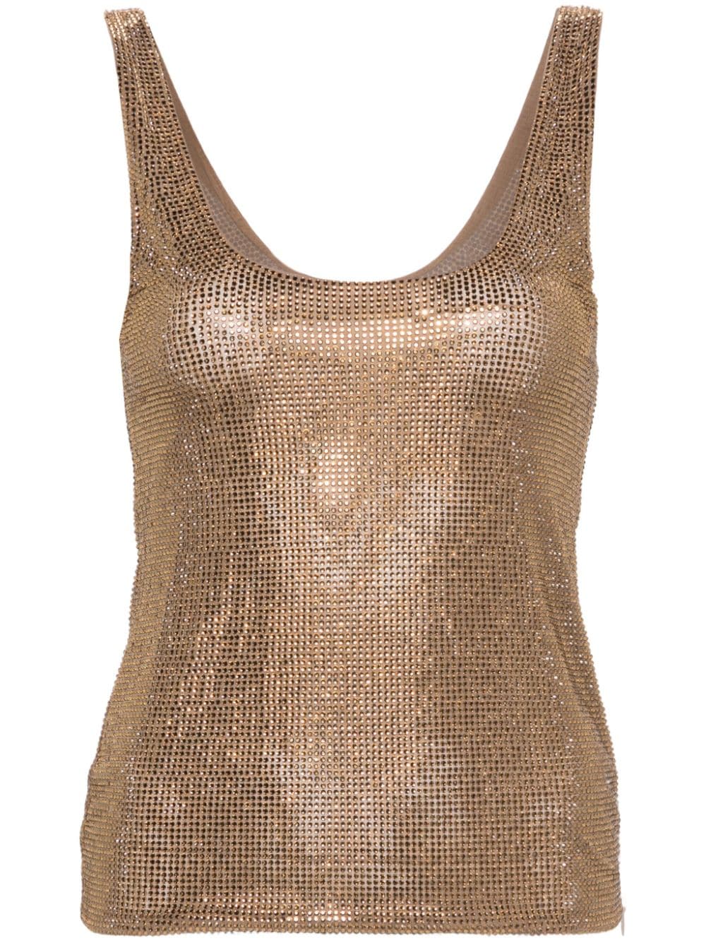 Shop Giuseppe Di Morabito Crystal-embellished Mesh Top In Neutrals