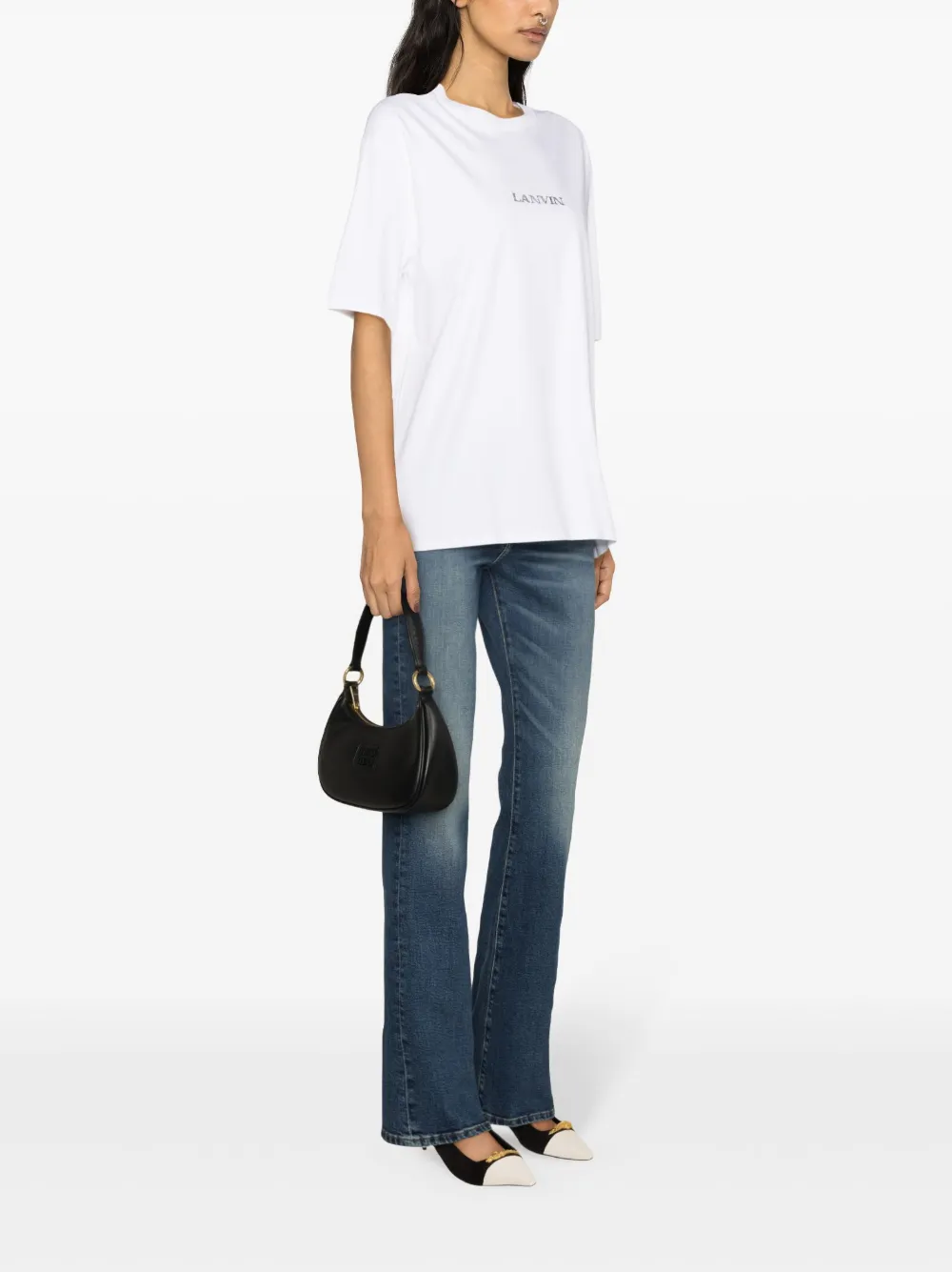 Shop Lanvin Logo-embroidered Cotton T-shirt In White