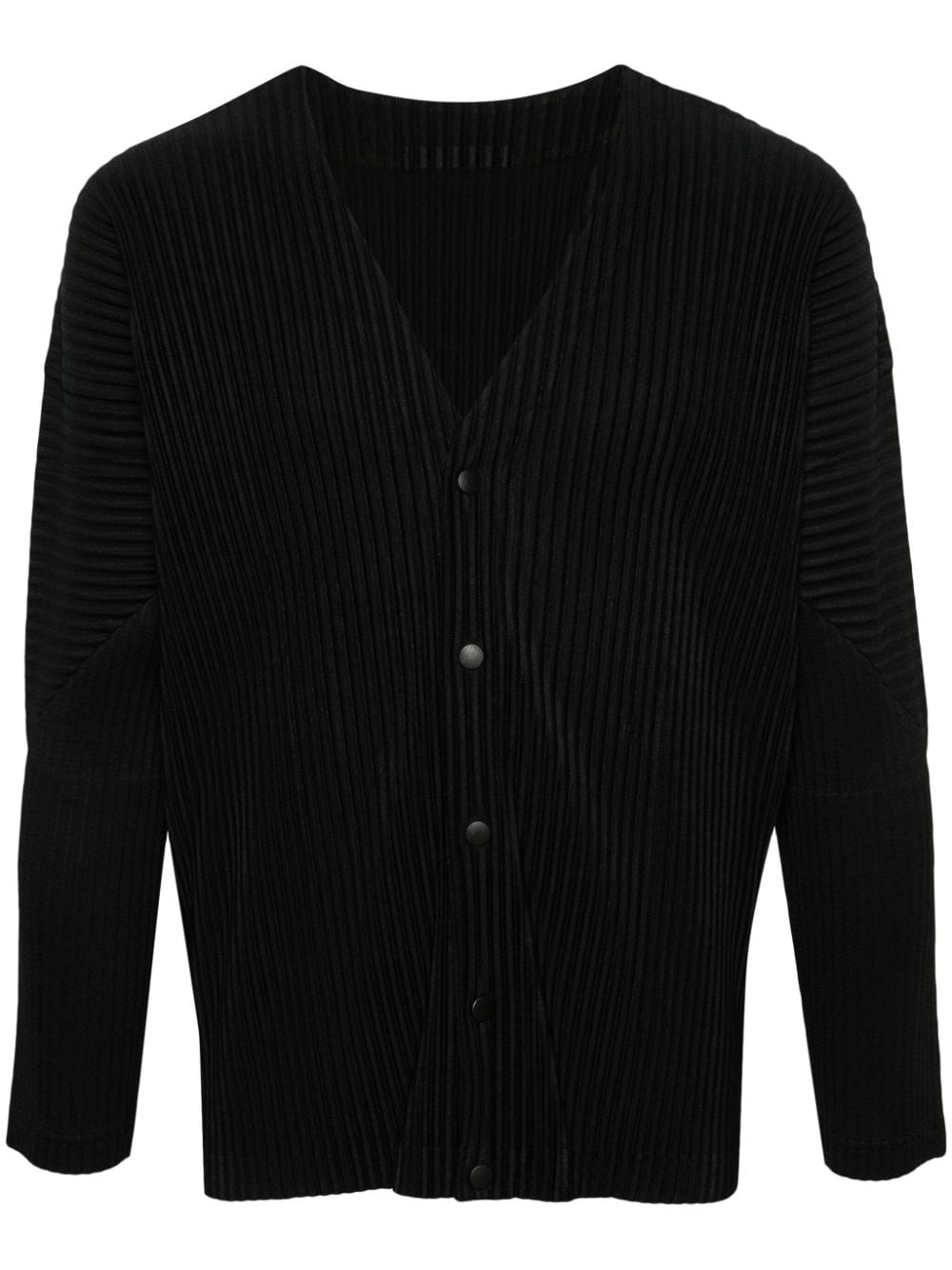 Issey Miyake V-neck Plissé Jacket In Black