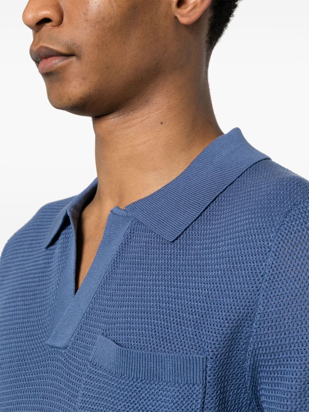 Shop J. Lindeberg Ben Open Knitted Polo Shirt In Blue