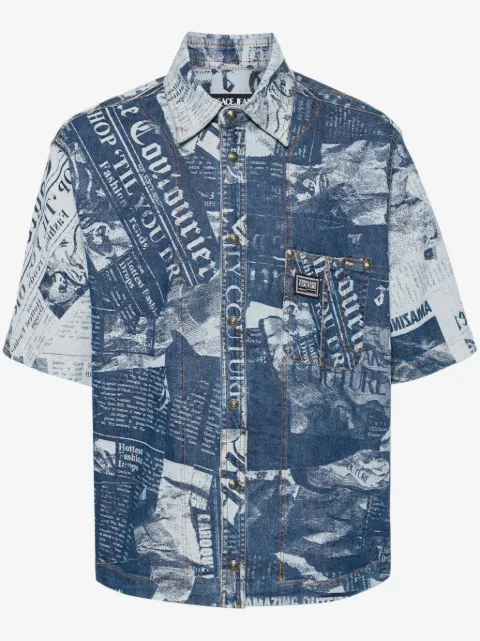 Versace Jeans Couture 杂志印花牛仔衬衫