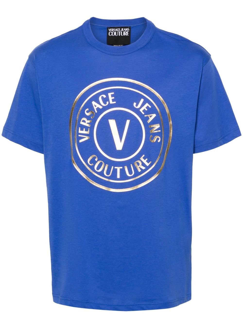 Versace Jeans Couture Rubberised-logo T-shirt In Blue