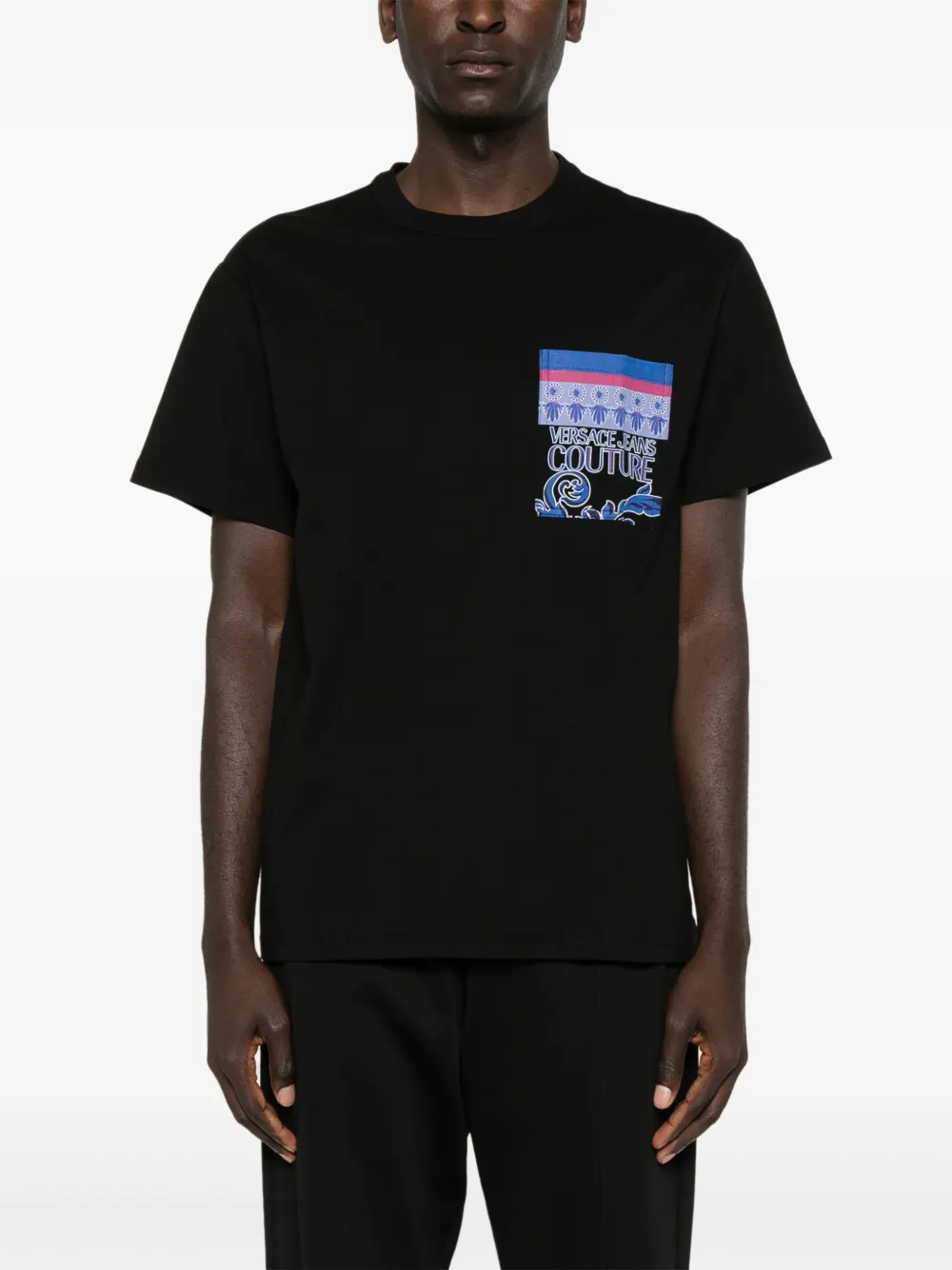 Versace Jeans Couture Katoenen T-shirt met logoprint Zwart
