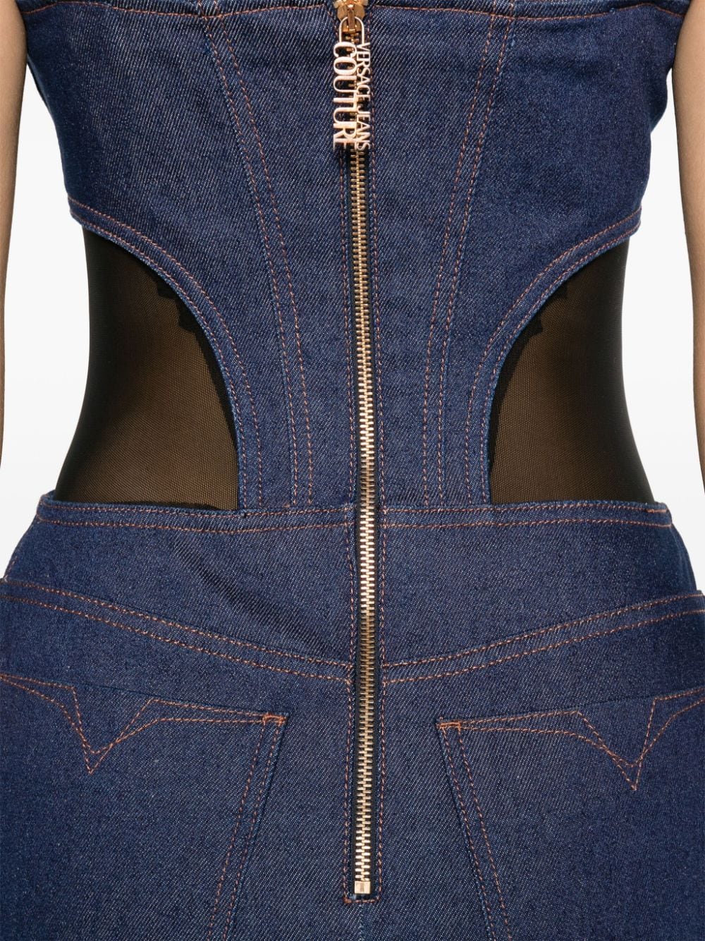 Shop Versace Jeans Couture Buckle-straps Denim Midi Dress In Blue