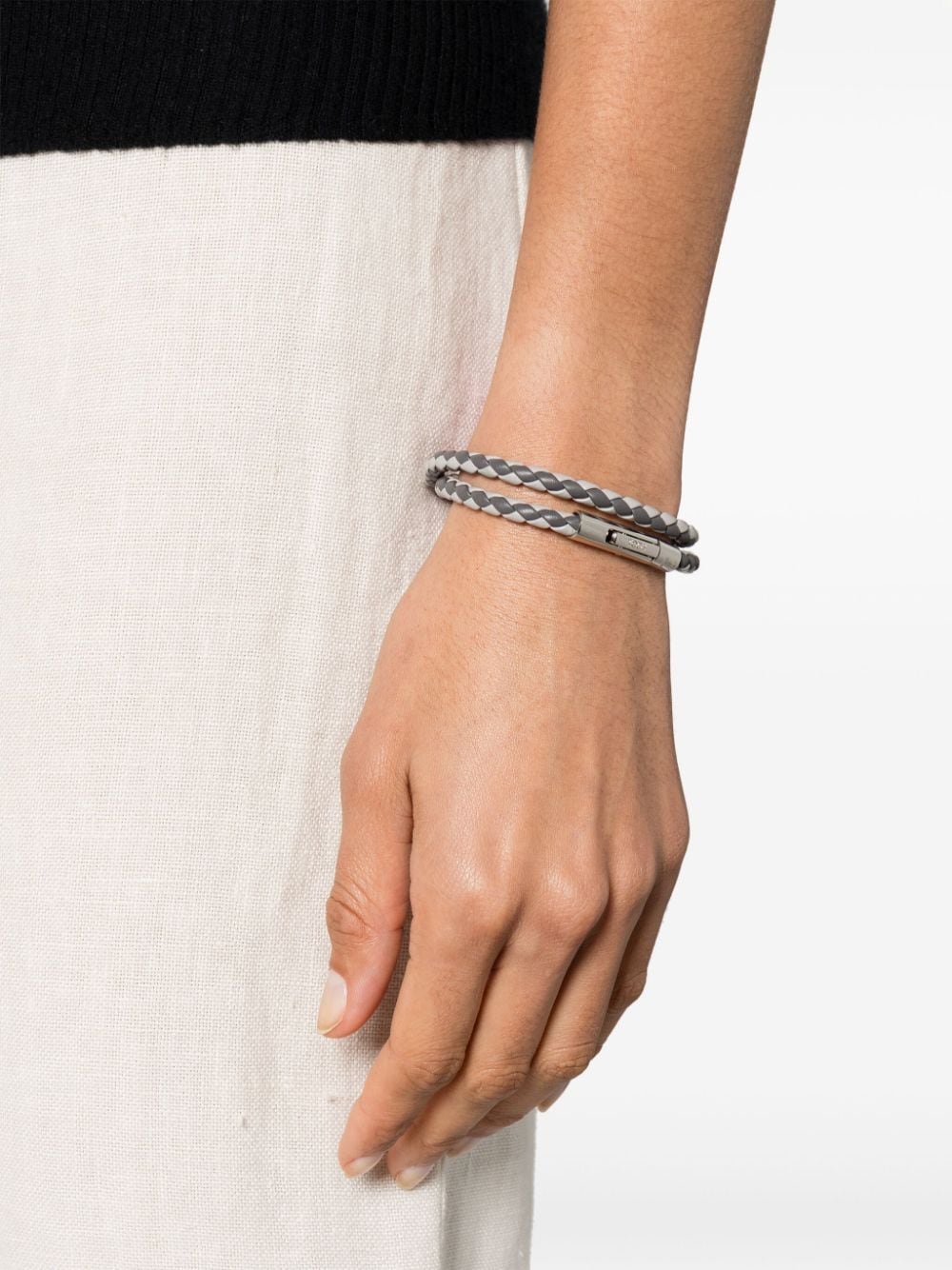 Shop Tod's Mycolors Woven-leather Bracelet In Grey