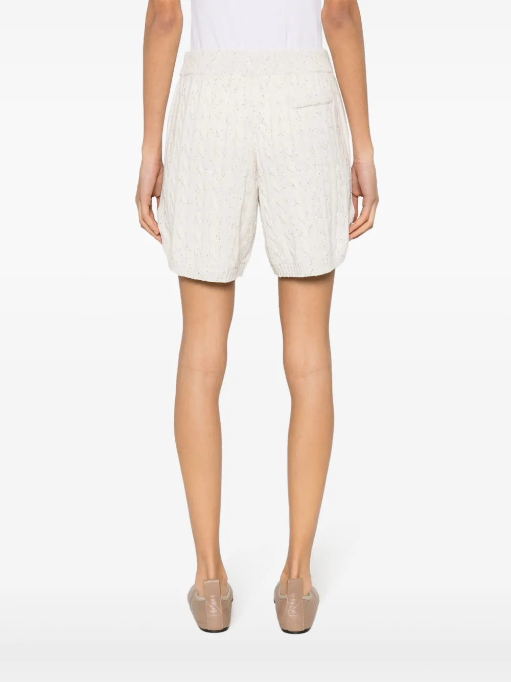 Brunello Cucinelli Sequin-embellished Cable-knit Shorts In Neutrals