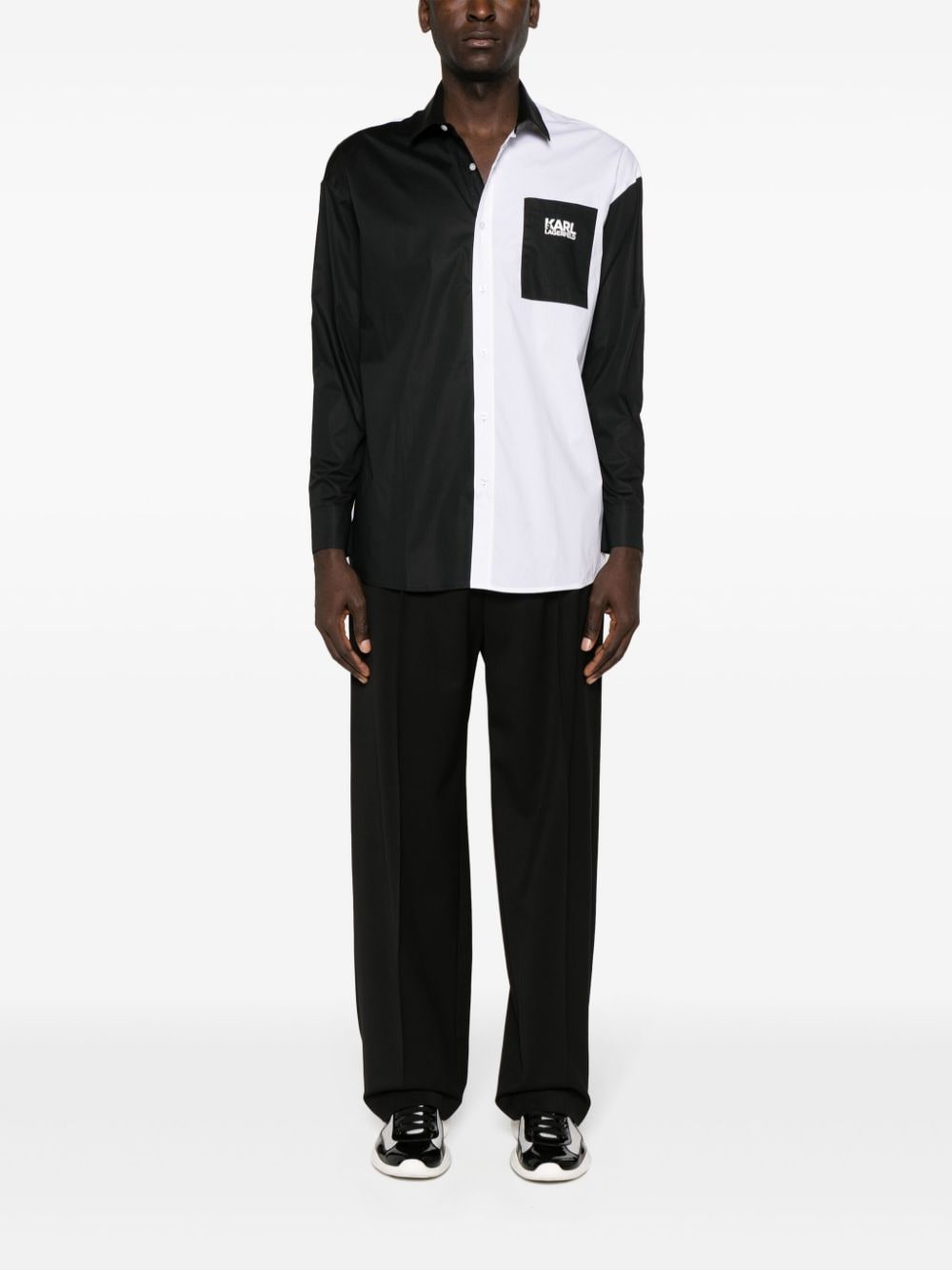 Karl Lagerfeld logo-print panelled poplin shirt - Zwart