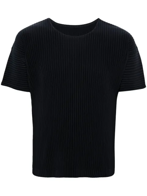 Homme Plissé Issey Miyake Plissiertes Basic T-Shirt mit rundem Ausschnitt