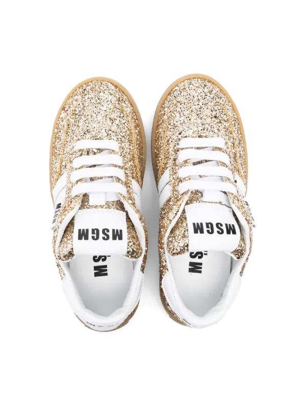 MSGM Kids Glittered lace-up Sneakers | Gold | FARFETCH