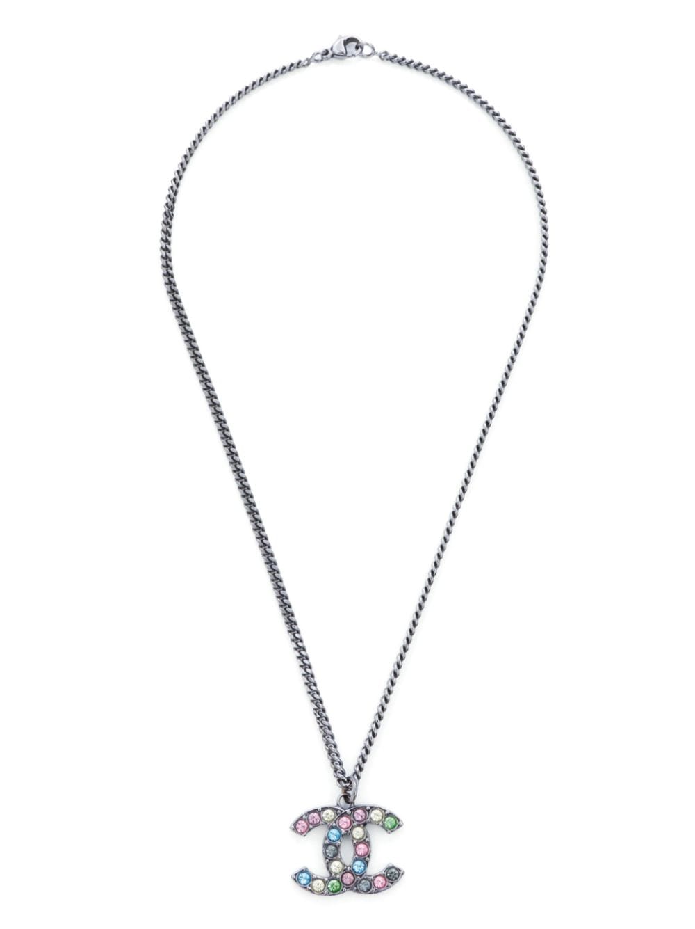 Pre-owned Chanel 2005 Cc Crystal-embellished Pendant Necklace In Silver