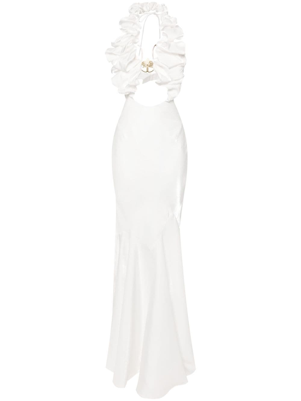 Genny Floral-appliqué Satin Maxi Dress In White