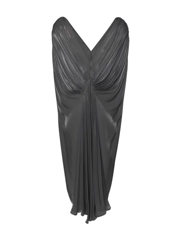 Genny Pleated Satin Midi Dress Grey FARFETCH