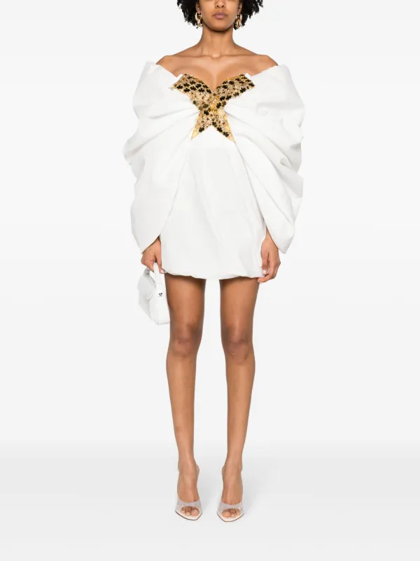 off shoulder draped mini dress Women's Yena Off-Shoulder Draped Mini Dress S/M/L/Customize Ivory MEAN BLVD Ivory / M
