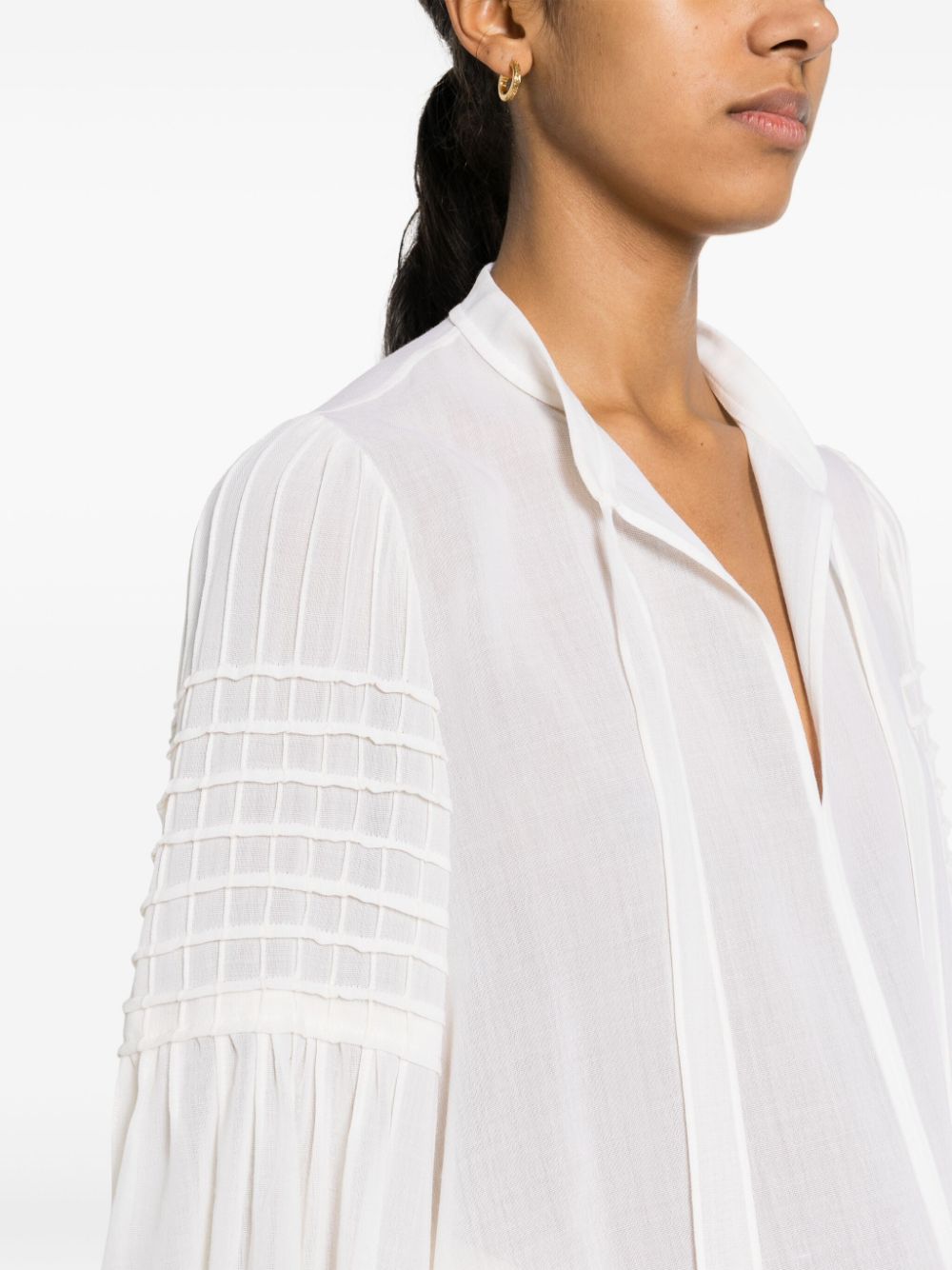 Shop Chloé Gathered-detail Blouse In Neutrals