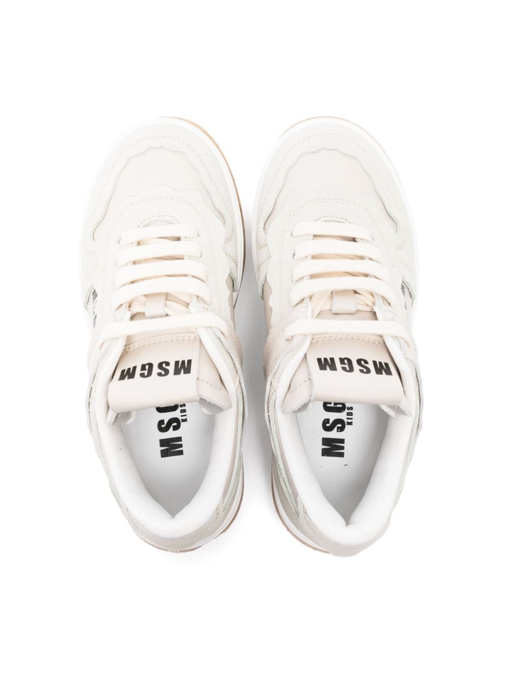 Shop Msgm Lace-up Leather Sneakers In 中性色